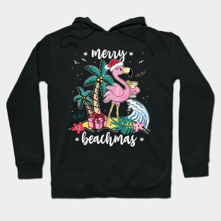 Funny Christmas Flamingo Merry Beachmas Womens Hoodie